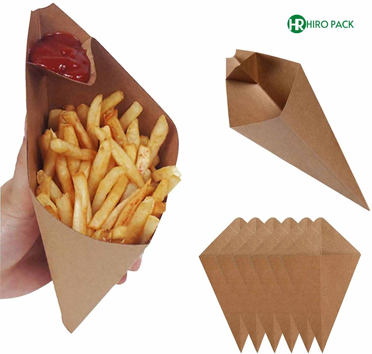 Disposable Kraft Paper French Fries Cones with Dipping Sauce Compartment